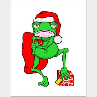 Merry Christmas Santa Frog Posters and Art